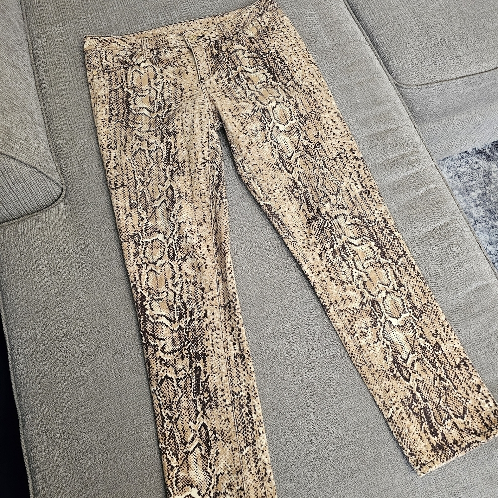 Tory Burch Reptile Snakeskin Brown Tan Super Skinny Jeans Size 28 - Picture 2 of 9